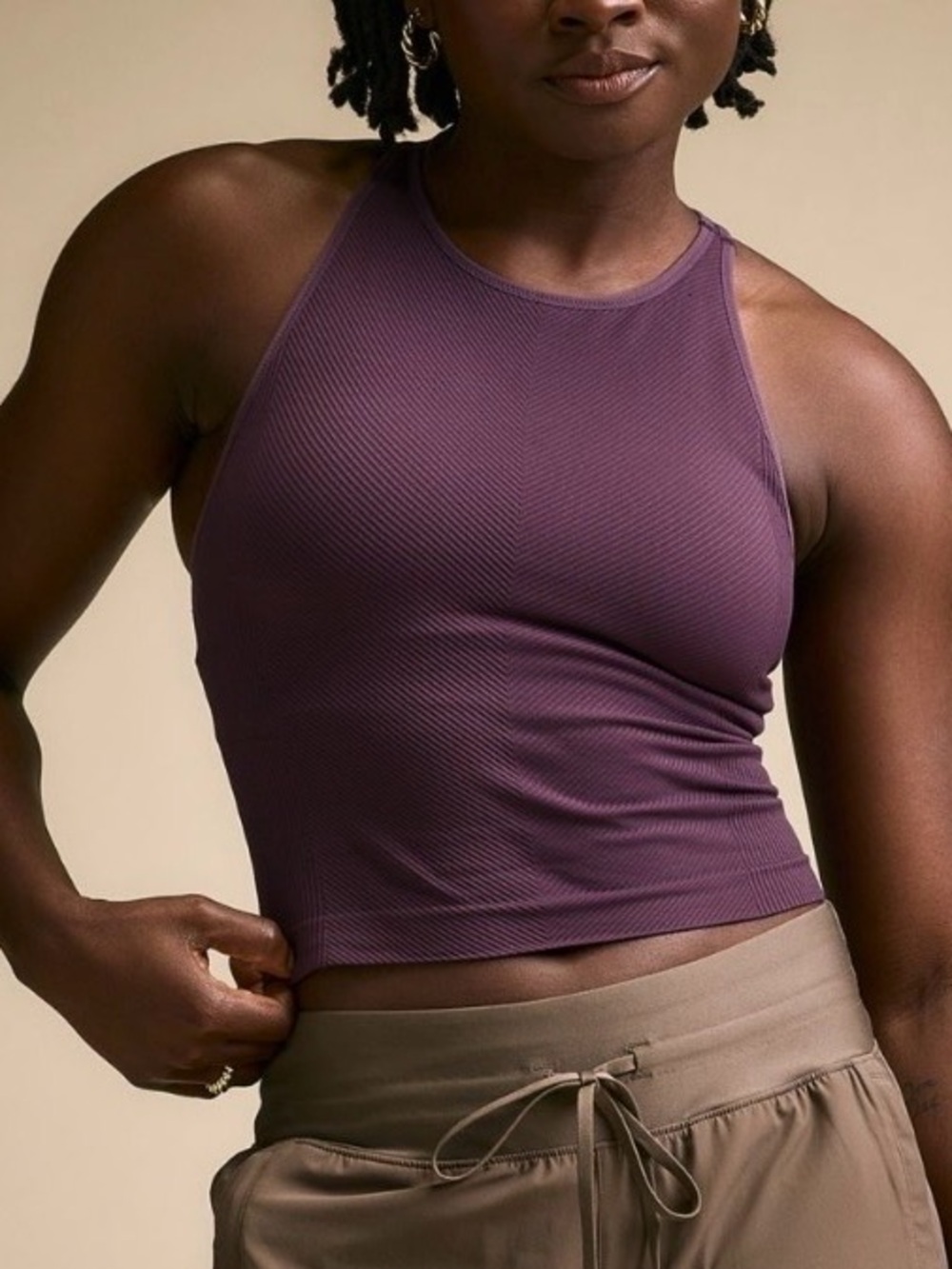 Women's Ribbed High-Neck Crop Tank Top - Purple